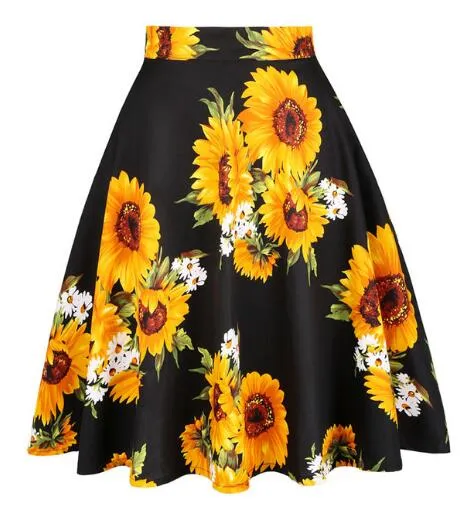 2021 Plus Size 50s Swing Women Skirt A Line High Waist Cotton Ladies Rockabilly School Casual Vintage Skirts Womens Falda Mujer