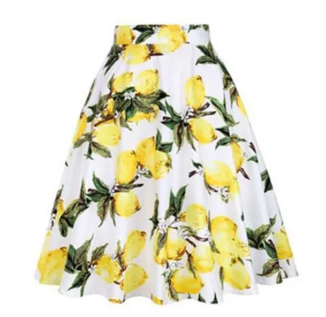 2021 Plus Size 50s Swing Women Skirt A Line High Waist Cotton Ladies Rockabilly School Casual Vintage Skirts Womens Falda Mujer