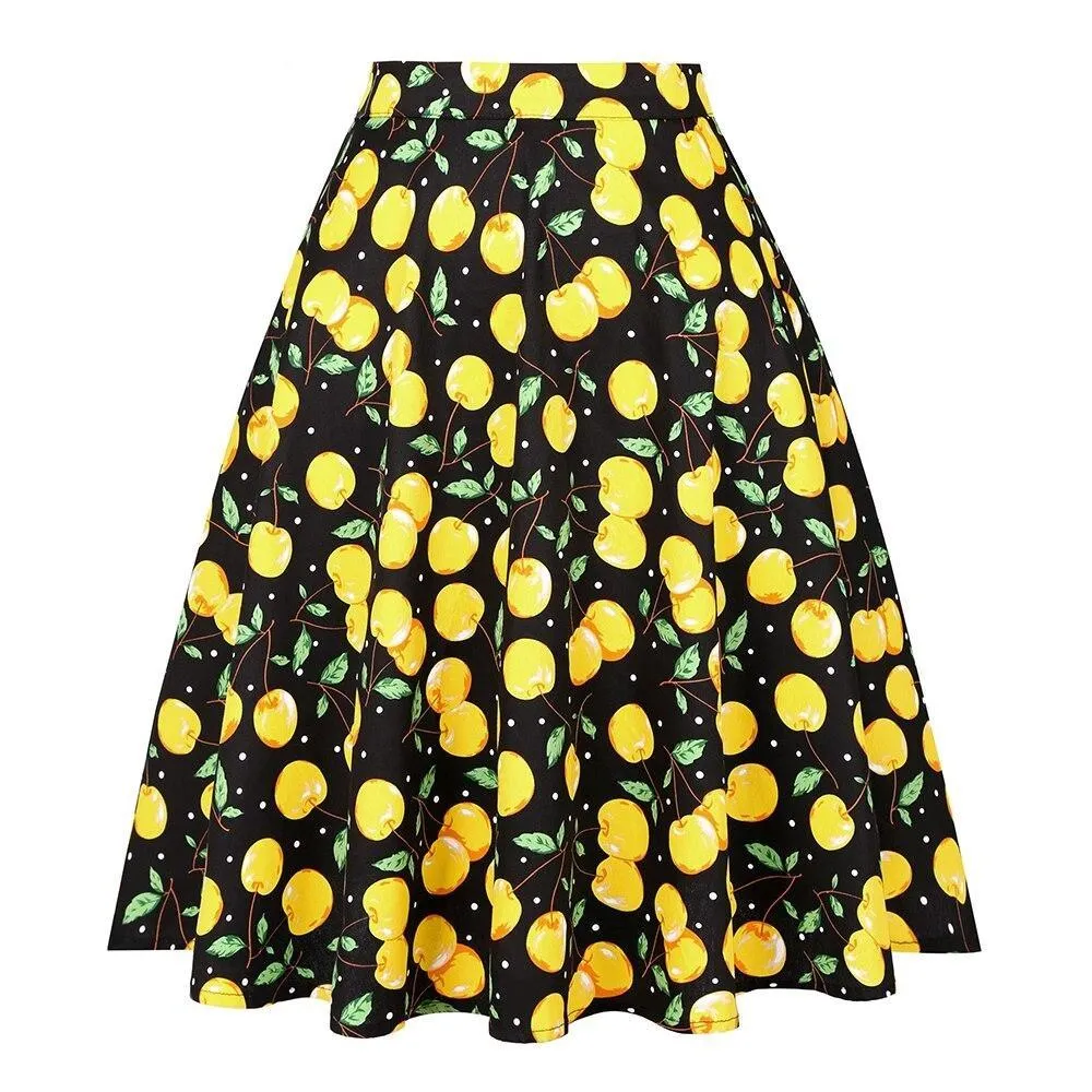 2021 Plus Size 50s Swing Women Skirt A Line High Waist Cotton Ladies Rockabilly School Casual Vintage Skirts Womens Falda Mujer