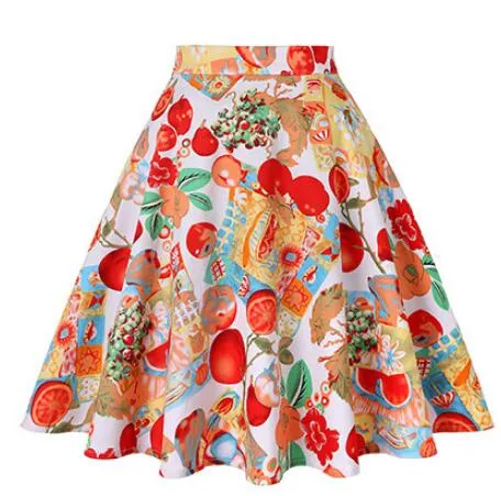 2021 Plus Size 50s Swing Women Skirt A Line High Waist Cotton Ladies Rockabilly School Casual Vintage Skirts Womens Falda Mujer