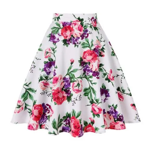 2021 Plus Size 50s Swing Women Skirt A Line High Waist Cotton Ladies Rockabilly School Casual Vintage Skirts Womens Falda Mujer