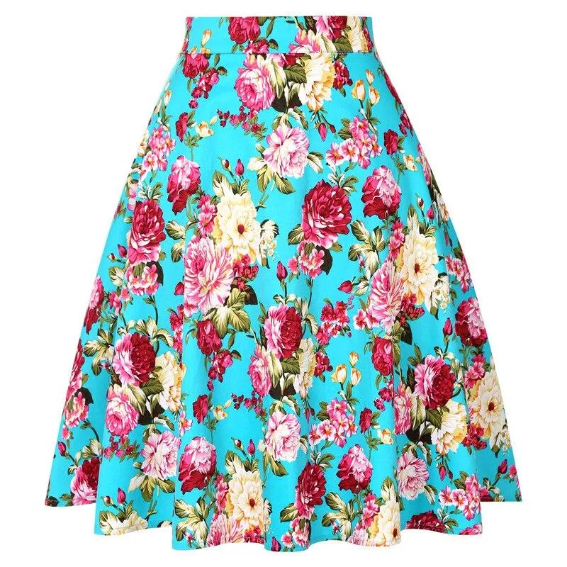 2021 Plus Size 50s Swing Women Skirt A Line High Waist Cotton Ladies Rockabilly School Casual Vintage Skirts Womens Falda Mujer