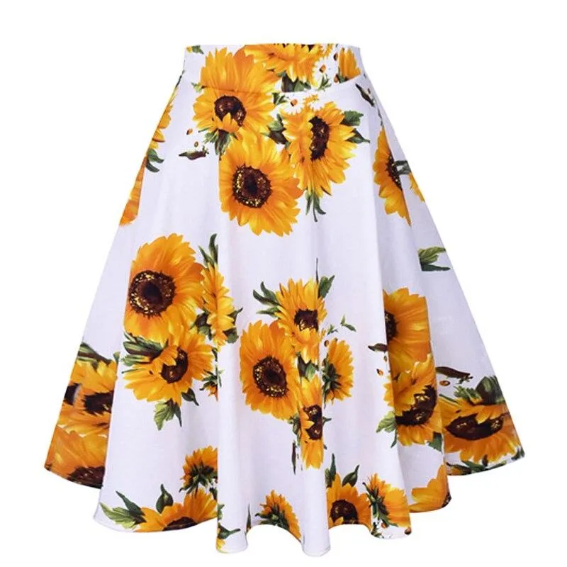 2021 Plus Size 50s Swing Women Skirt A Line High Waist Cotton Ladies Rockabilly School Casual Vintage Skirts Womens Falda Mujer