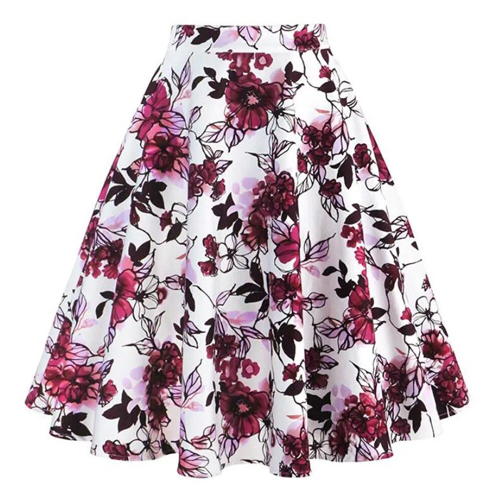 2021 Plus Size 50s Swing Women Skirt A Line High Waist Cotton Ladies Rockabilly School Casual Vintage Skirts Womens Falda Mujer