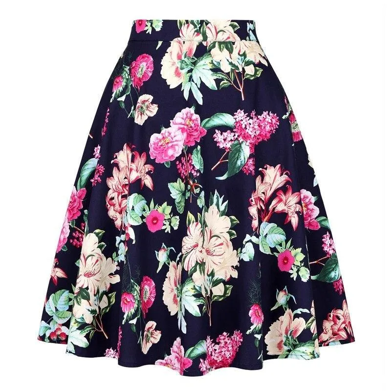 2021 Plus Size 50s Swing Women Skirt A Line High Waist Cotton Ladies Rockabilly School Casual Vintage Skirts Womens Falda Mujer