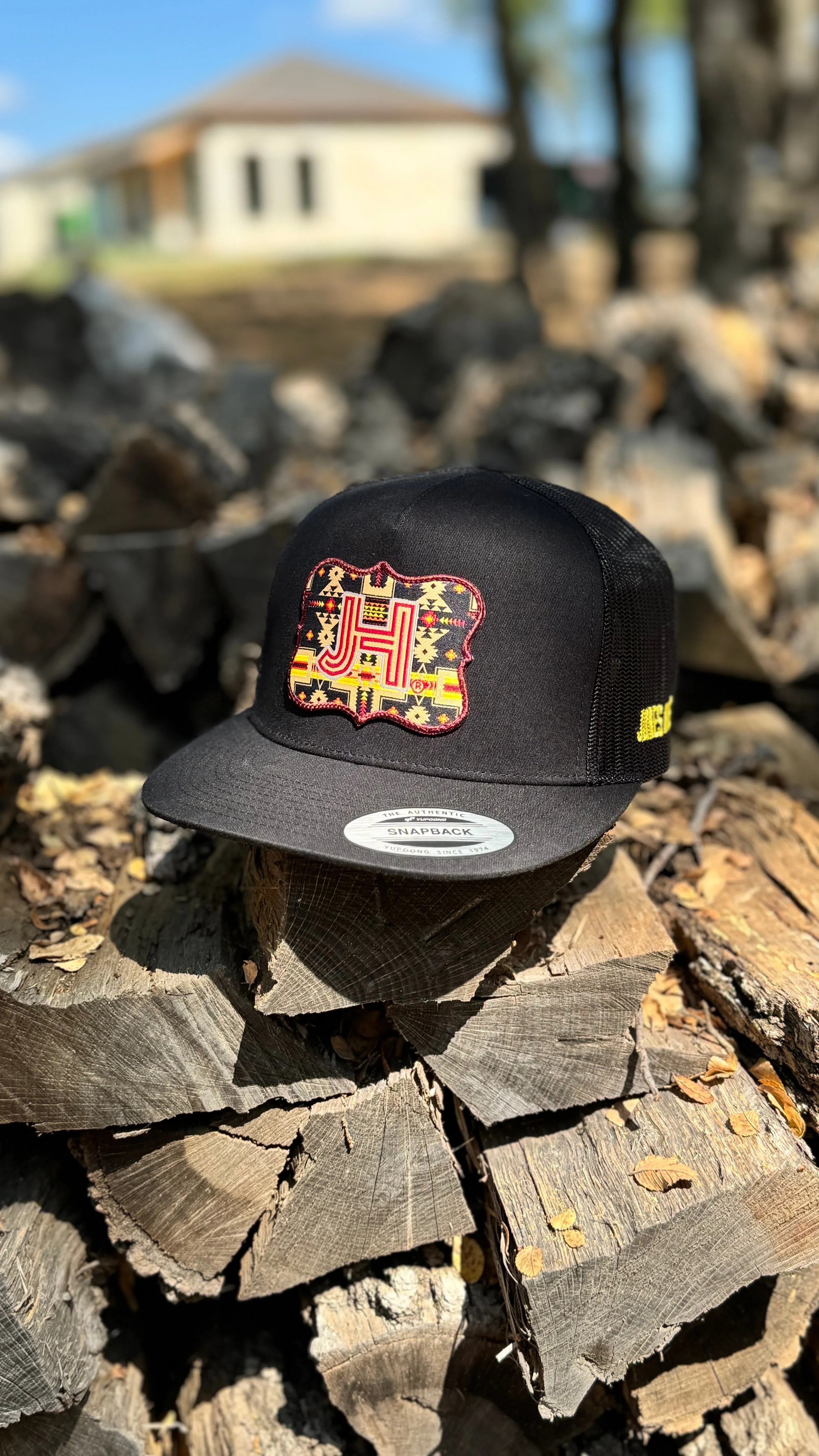 2024 Jobes Hats Trucker- All Black Maroon Aztec Patch