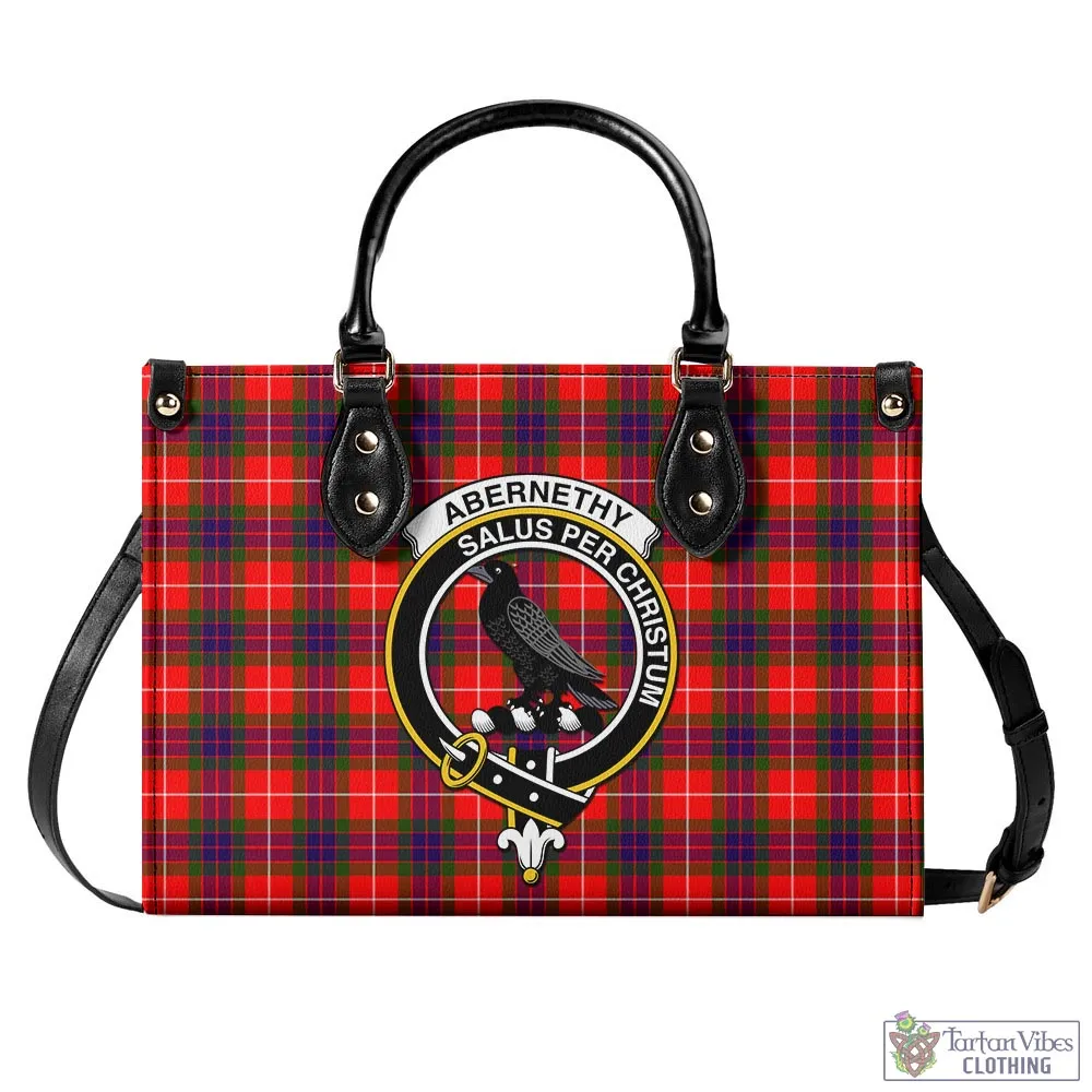 Abernethy Tartan Luxury Leather Handbags with Family Crest