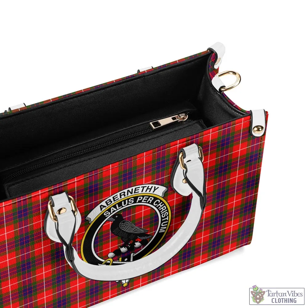 Abernethy Tartan Luxury Leather Handbags with Family Crest