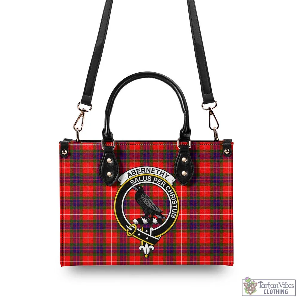 Abernethy Tartan Luxury Leather Handbags with Family Crest