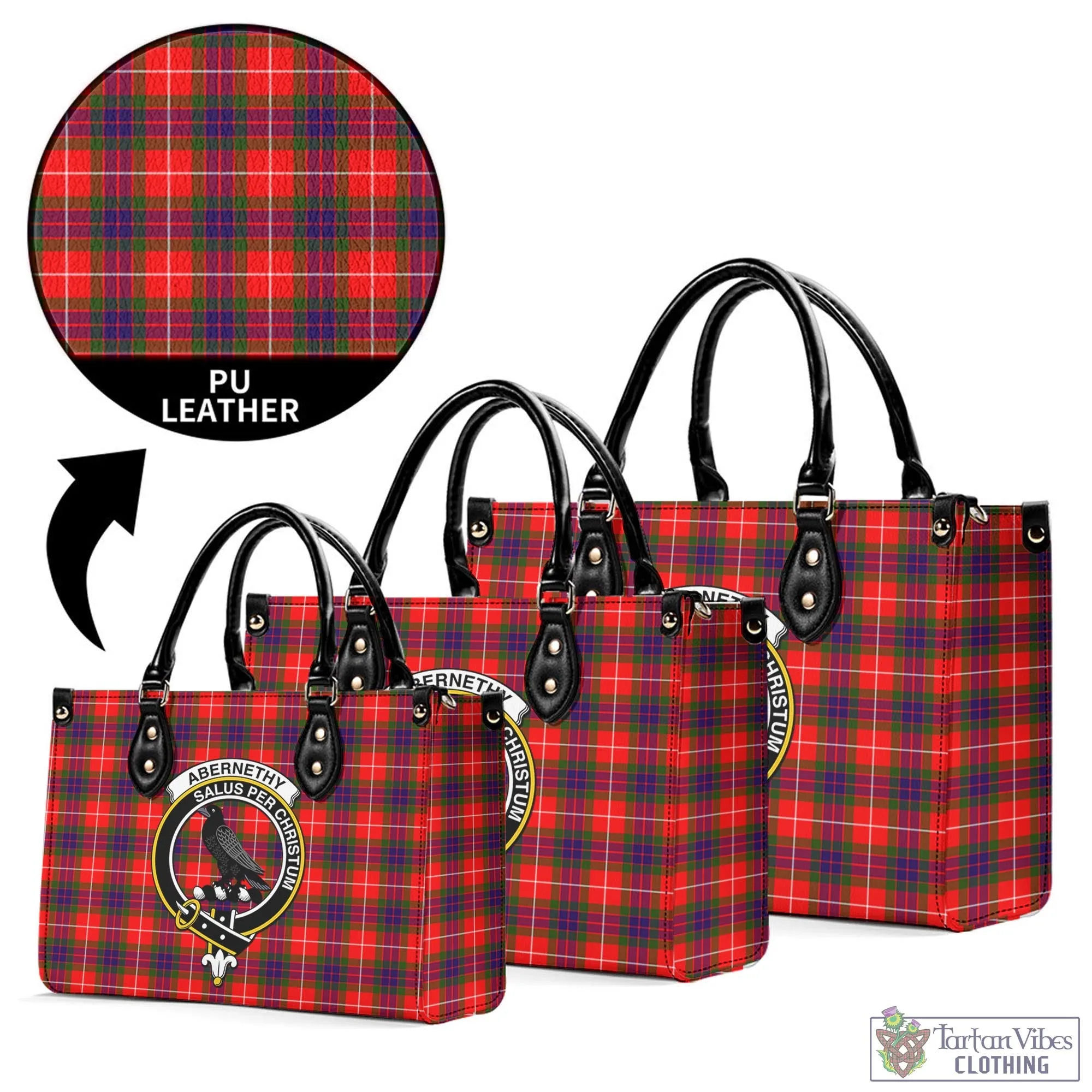 Abernethy Tartan Luxury Leather Handbags with Family Crest