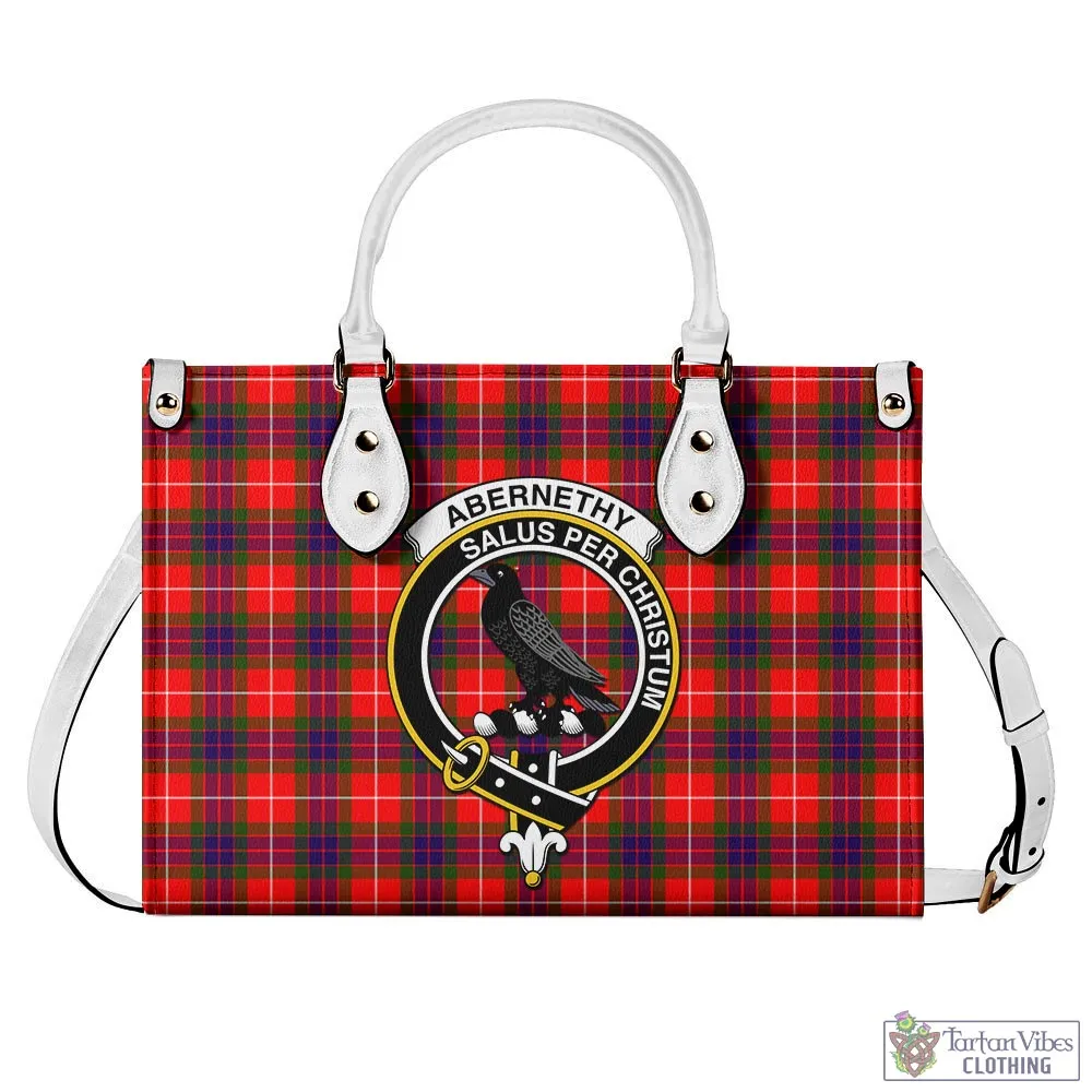 Abernethy Tartan Luxury Leather Handbags with Family Crest