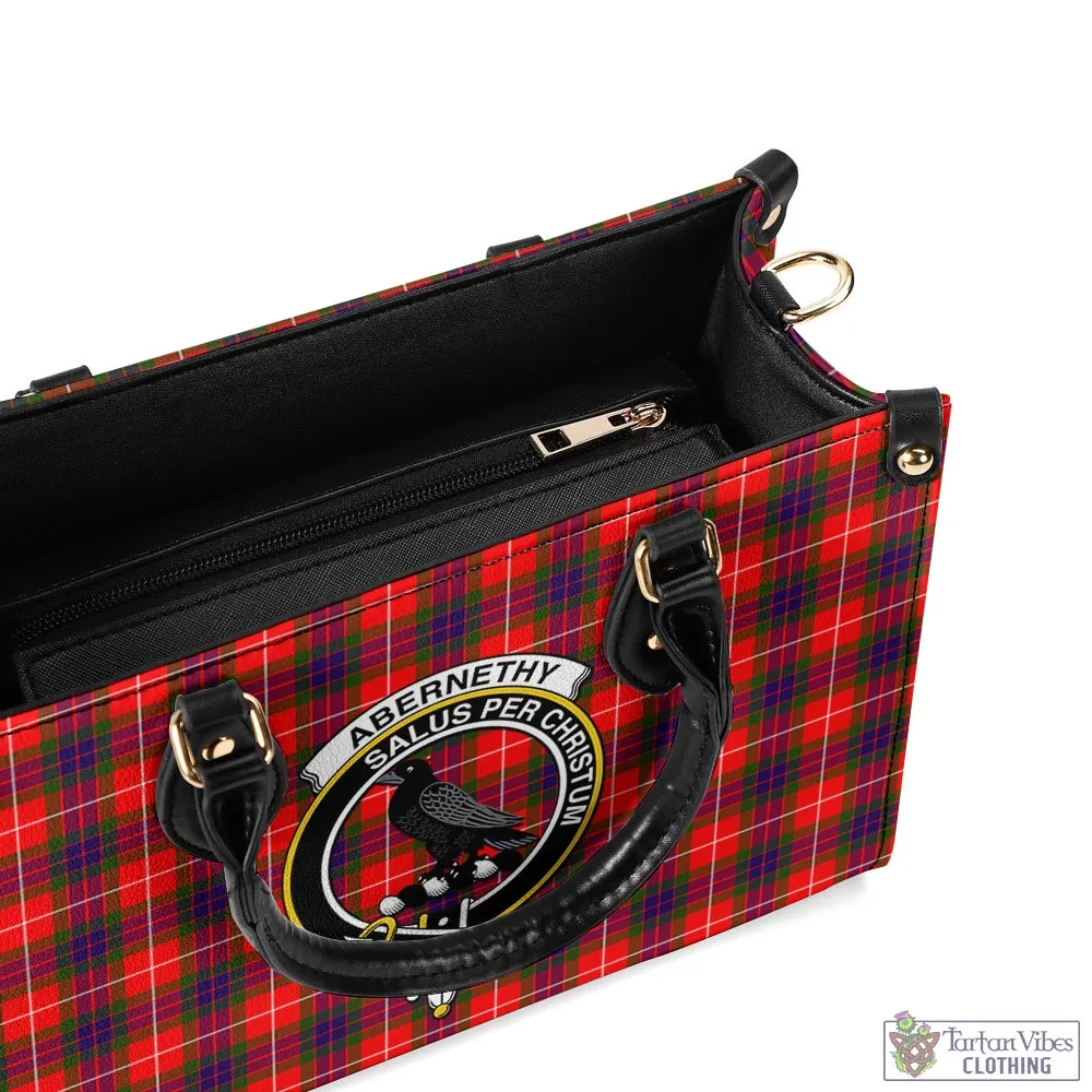 Abernethy Tartan Luxury Leather Handbags with Family Crest