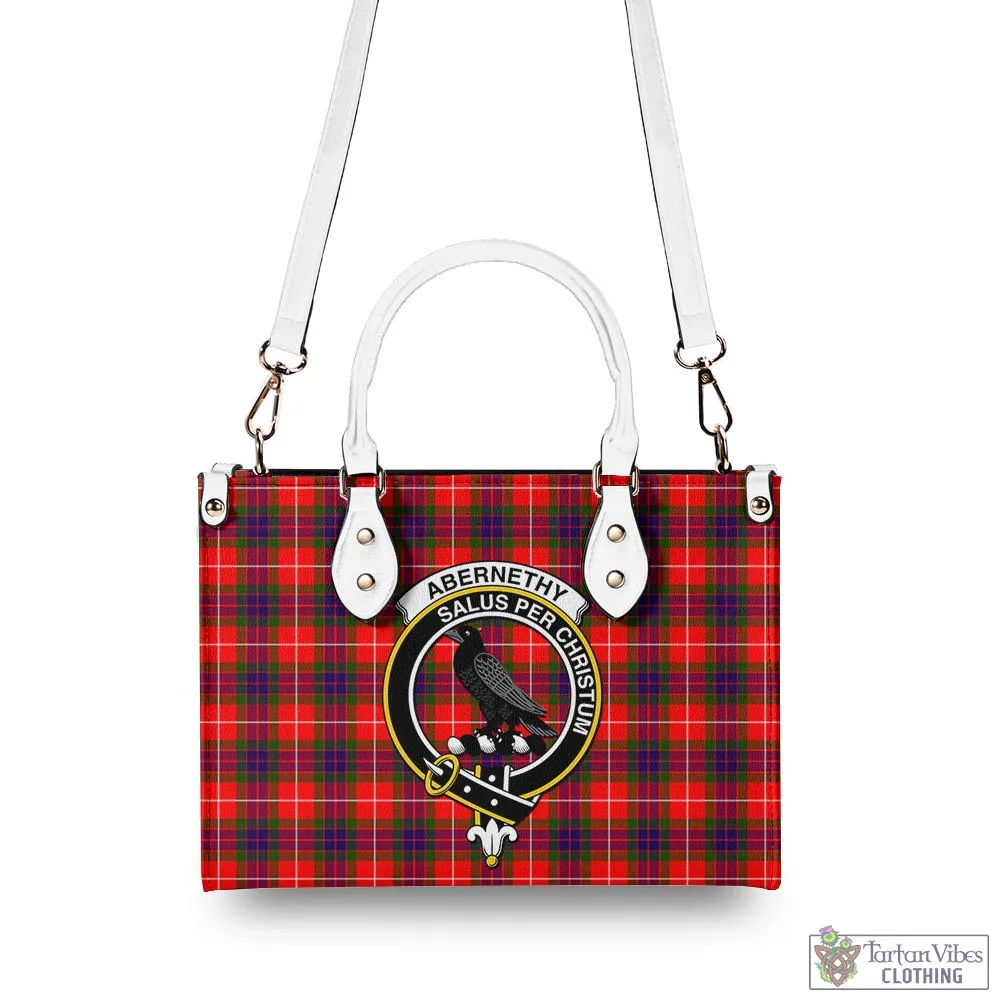 Abernethy Tartan Luxury Leather Handbags with Family Crest