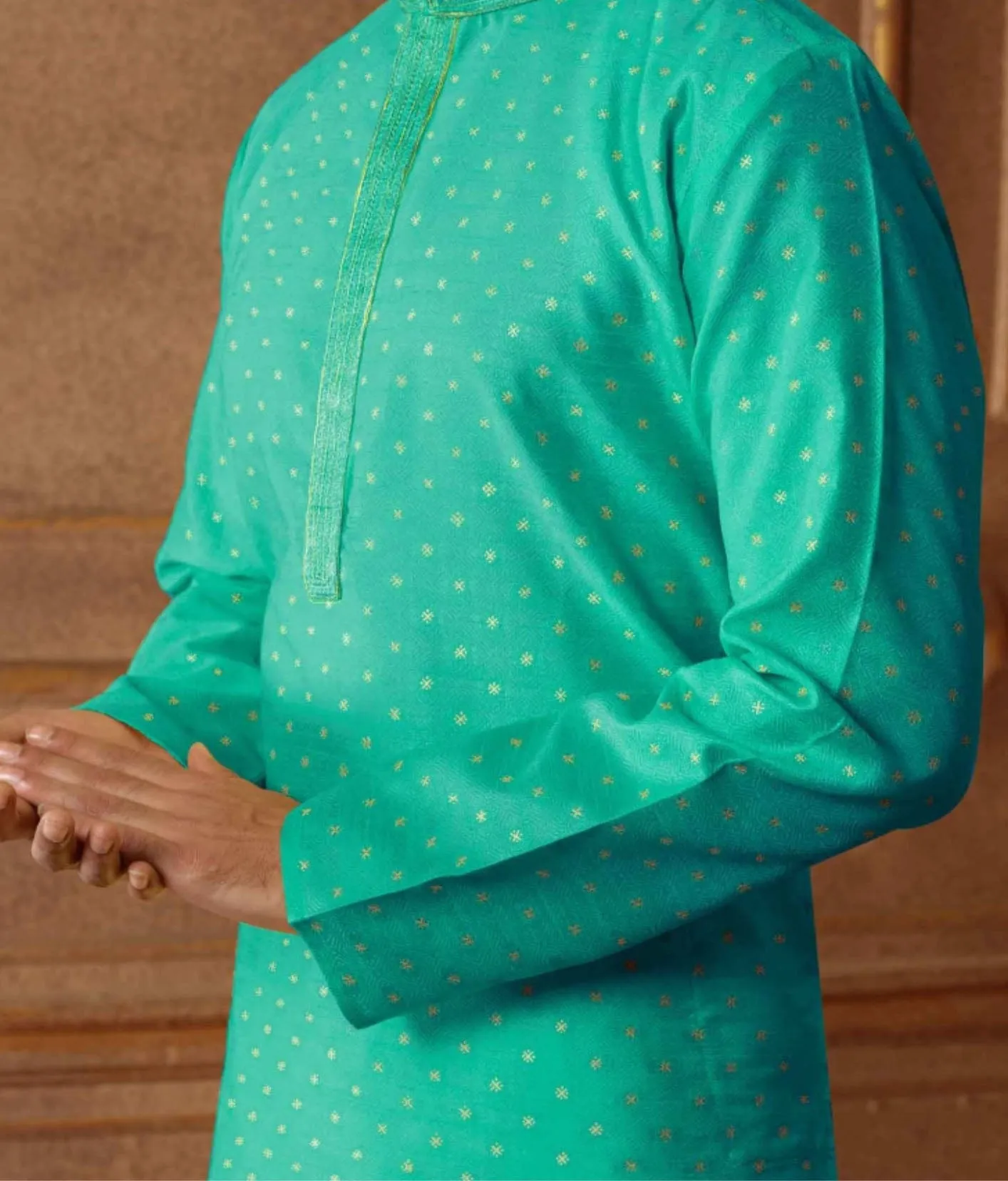 Alluring Green Color Poly Jacquard Kurta With Pajama Pant For Men