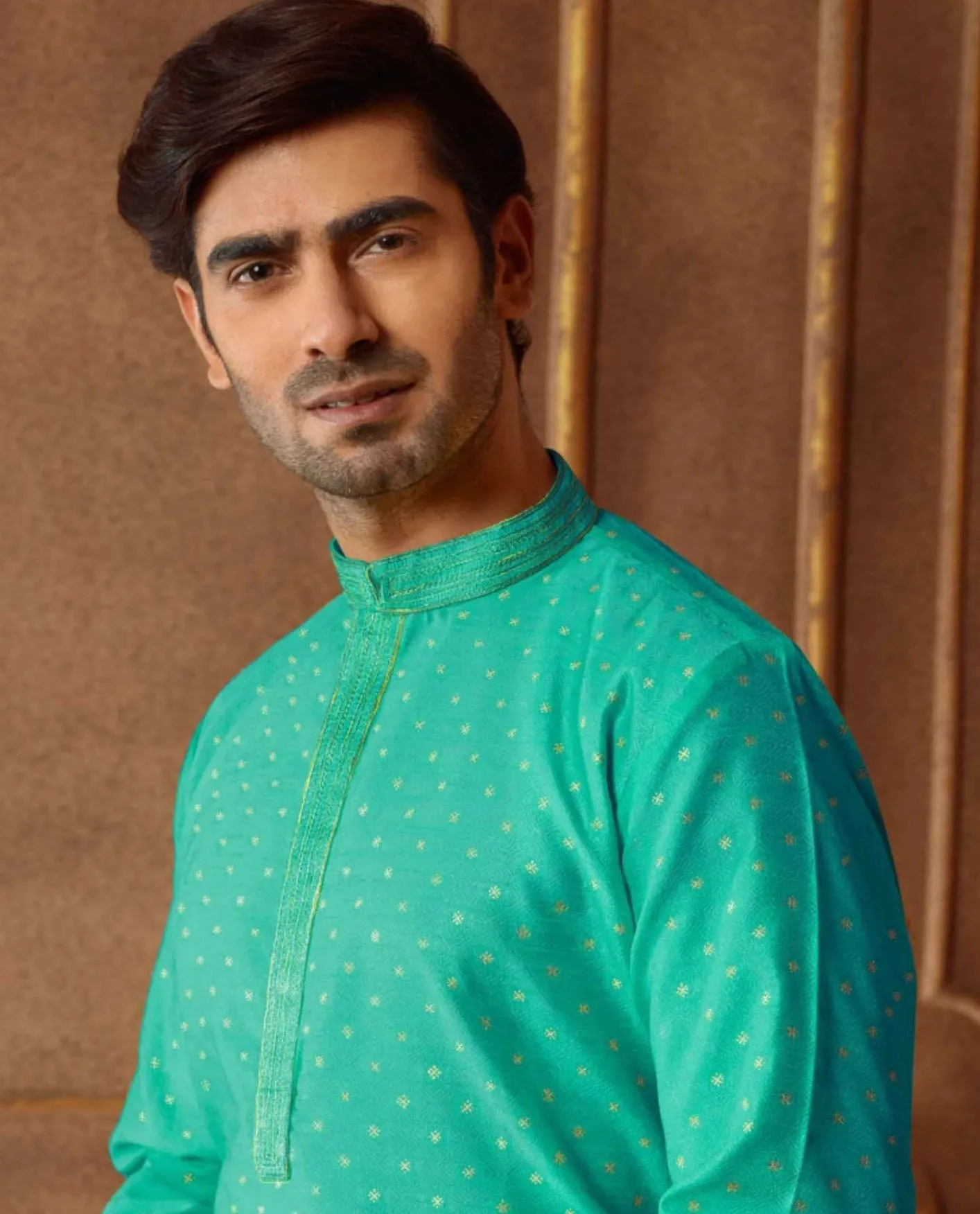 Alluring Green Color Poly Jacquard Kurta With Pajama Pant For Men