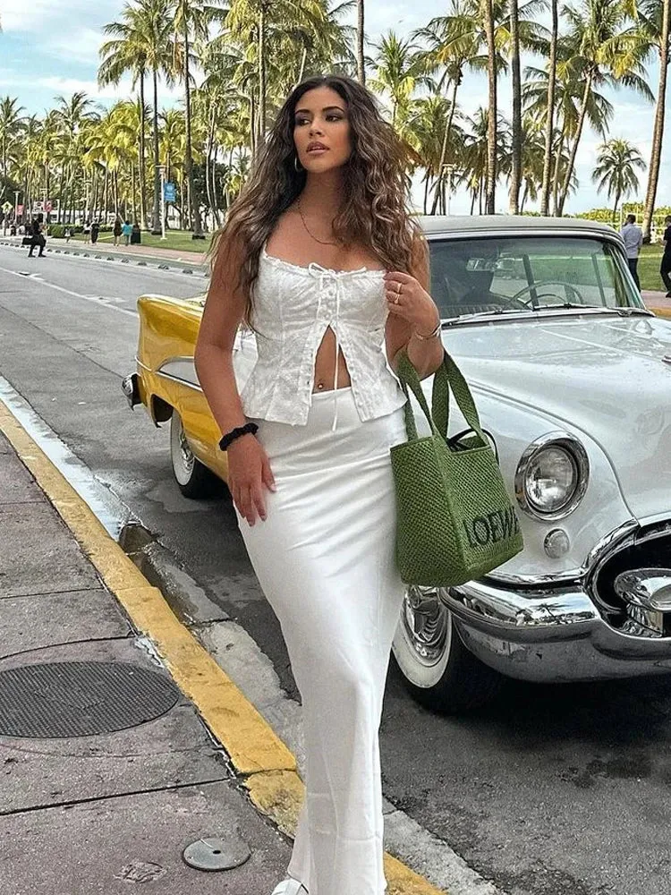 Amozae Women Maxi White Maxi Skirt Elegant High Quality Office Lady Satin Skirt with Lining Casual Summer Skirts New Arrival