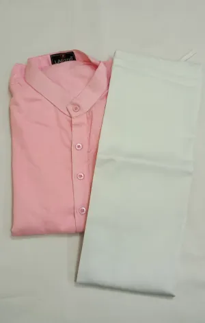 Attractive Light Pink Colored Plain Cotton Men's Kurta Suits