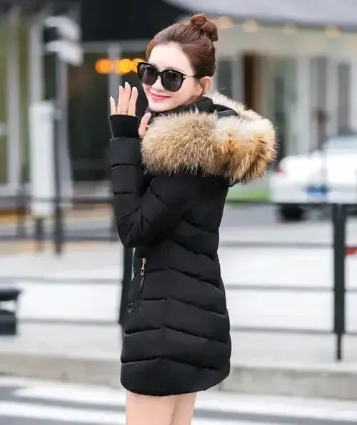 Autumn Female Middle Length Jacket Coat Women Fake Fur Collar Parkas