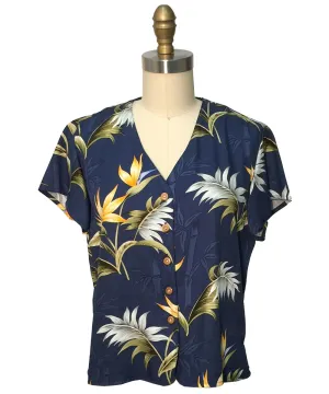 Bamboo Paradise Navy V-Neck Blouse