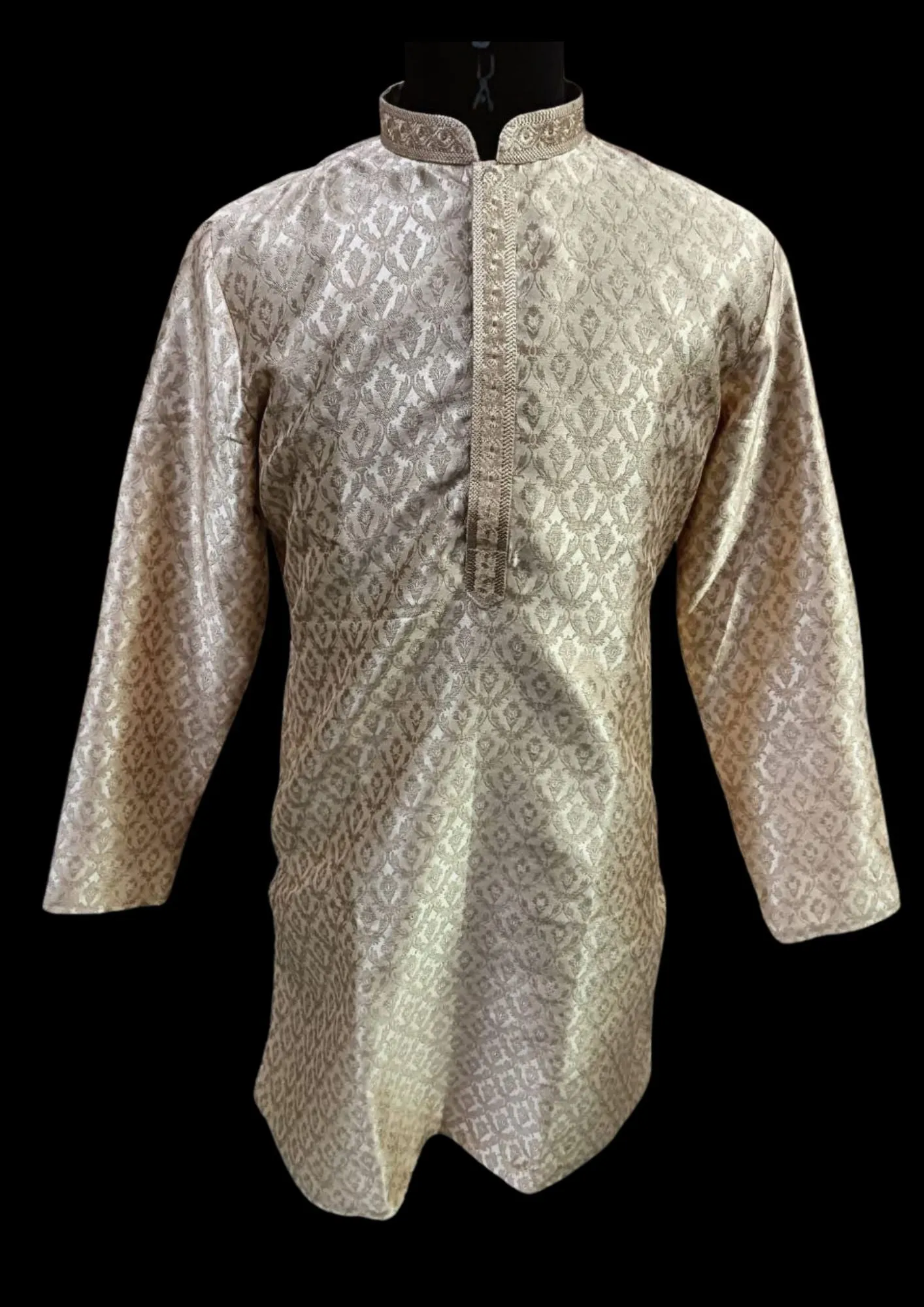 Beautiful Gold Colored Party Wear Self Designed Kurta And Pajama