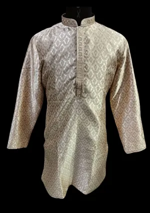 Beautiful Gold Colored Party Wear Self Designed Kurta And Pajama