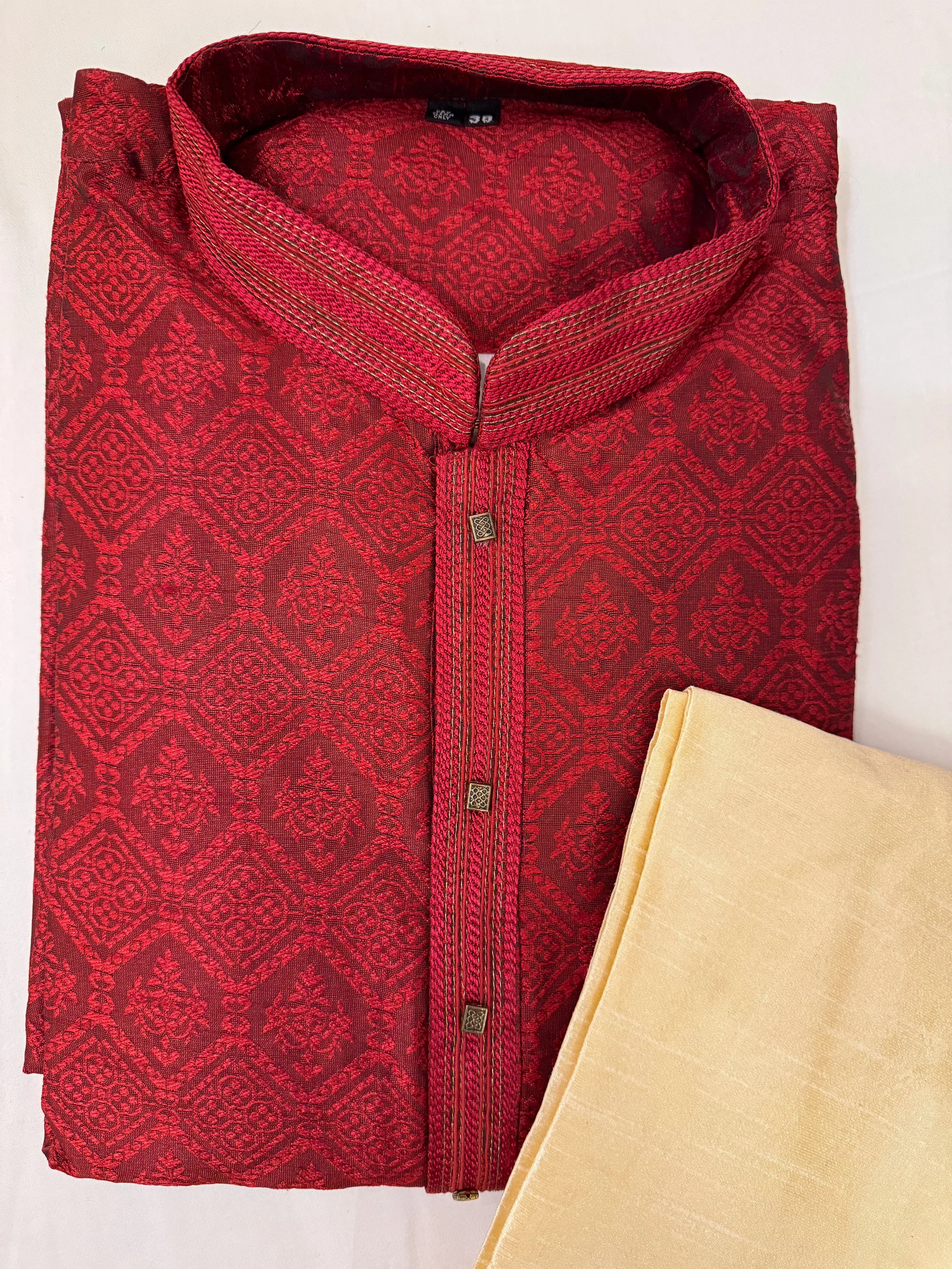 Beautiful Red Colored Jacquard Kurta Set For Men