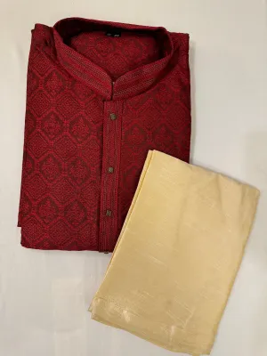 Beautiful Red Colored Jacquard Kurta Set For Men