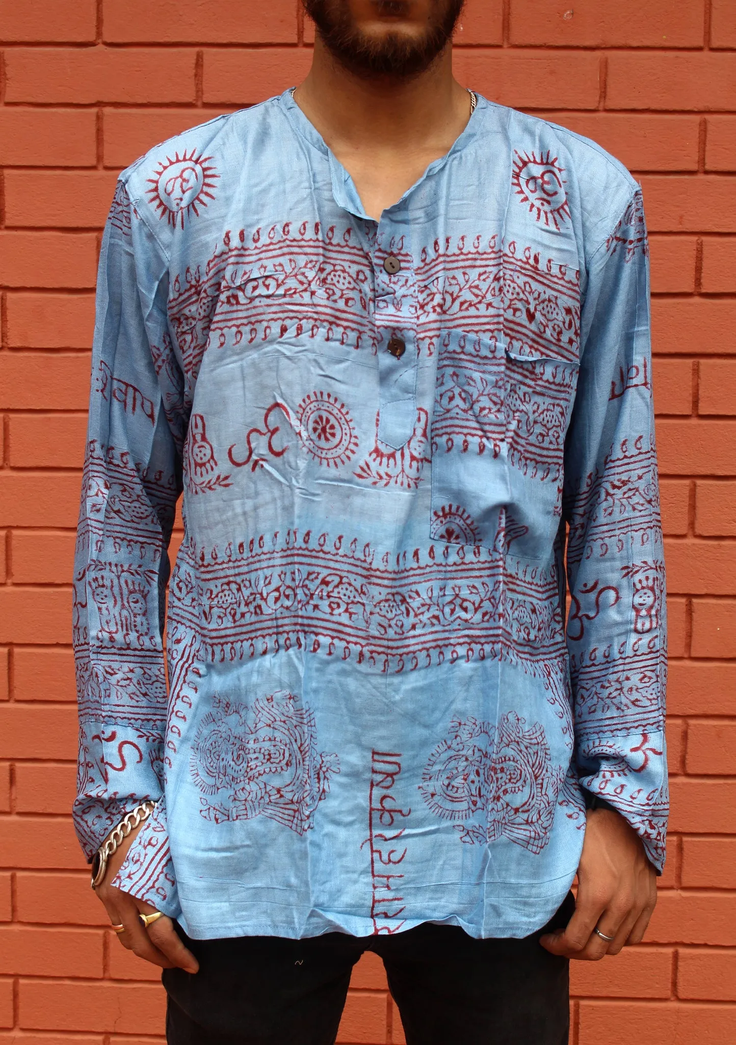 Blue Cotton Om Prayer Shirt/ Yoga Shirt