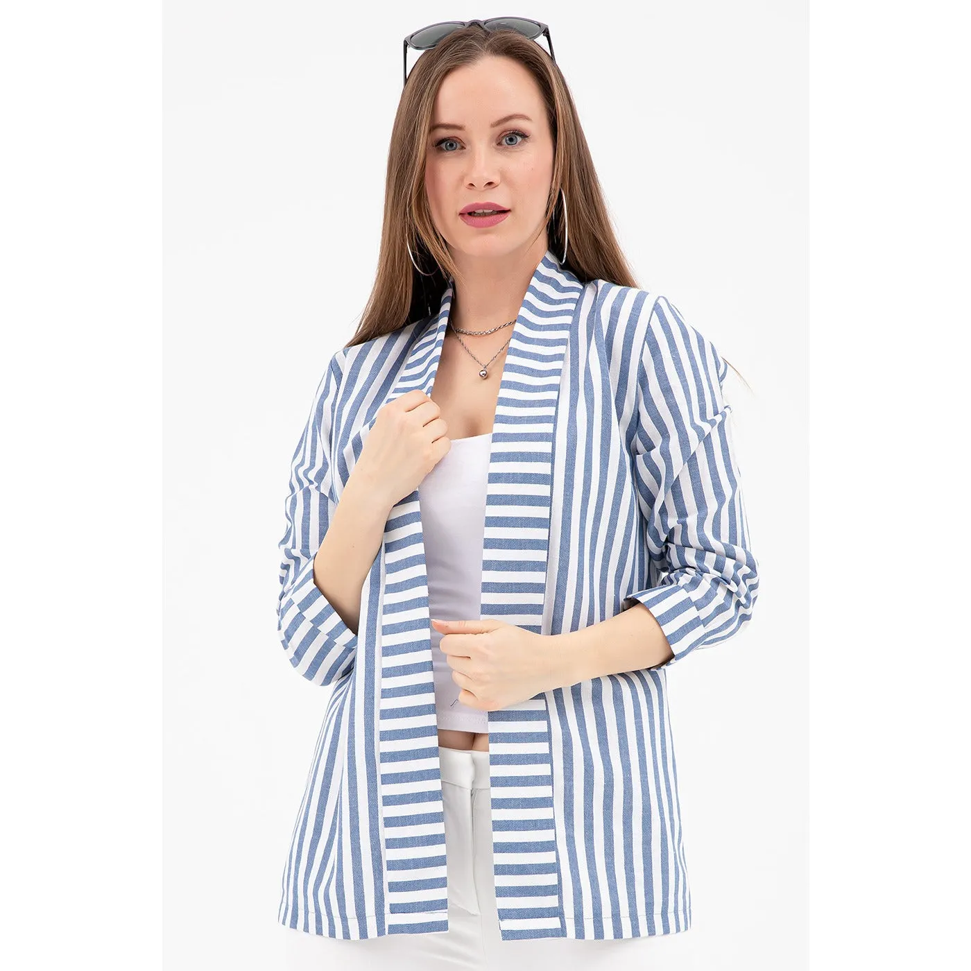 Blue Striped Shawl Jacket