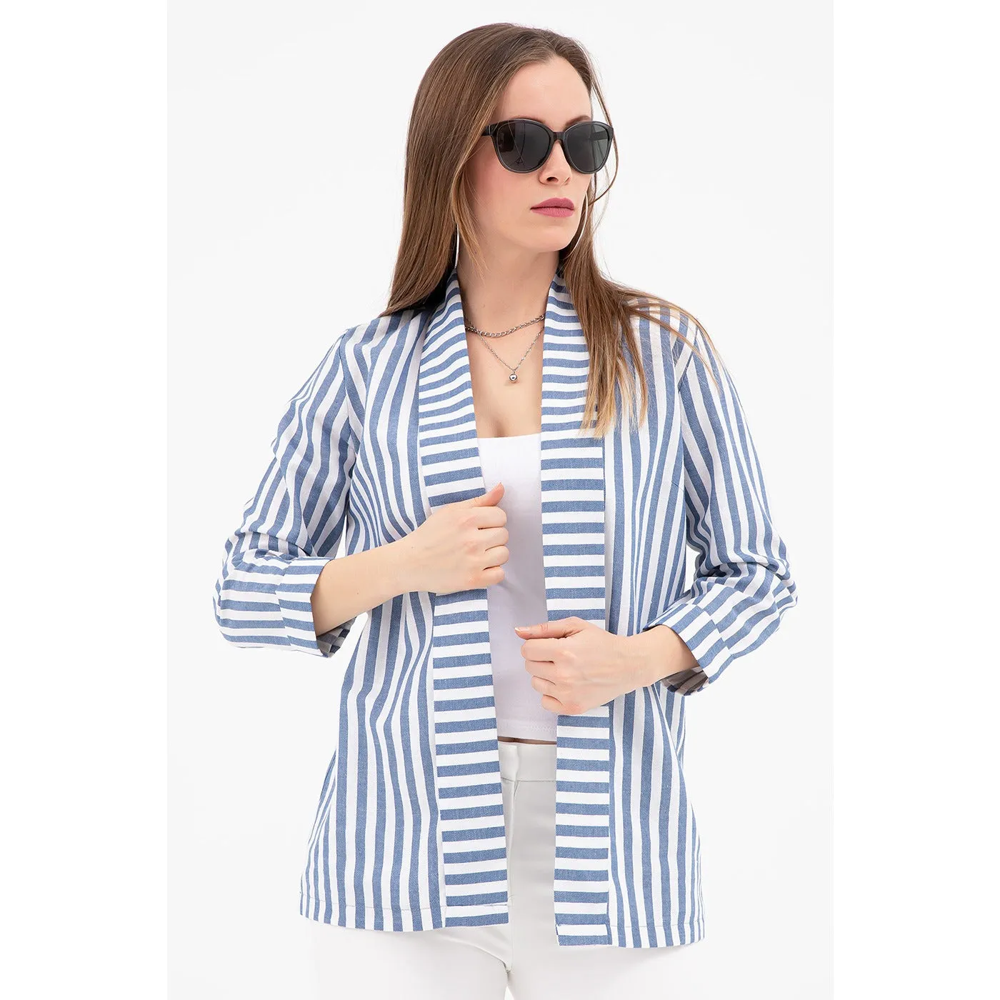 Blue Striped Shawl Jacket