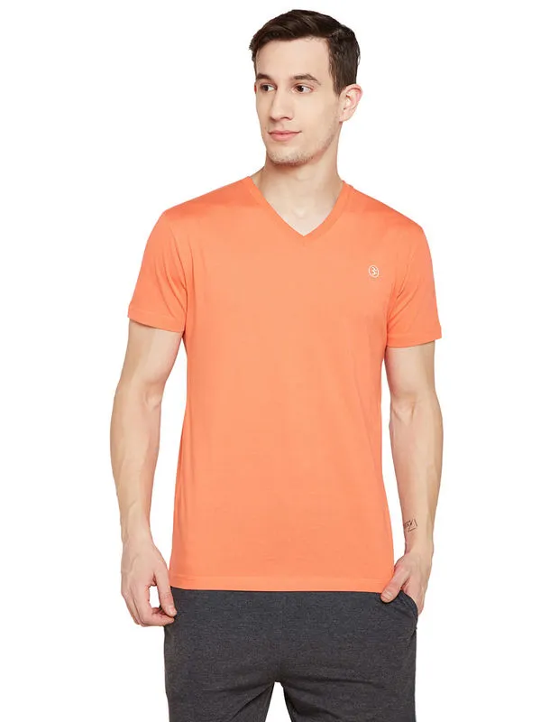 Bodyactive Men Orange Cotton V-Neck T-Shirt-TS13-ORANGE