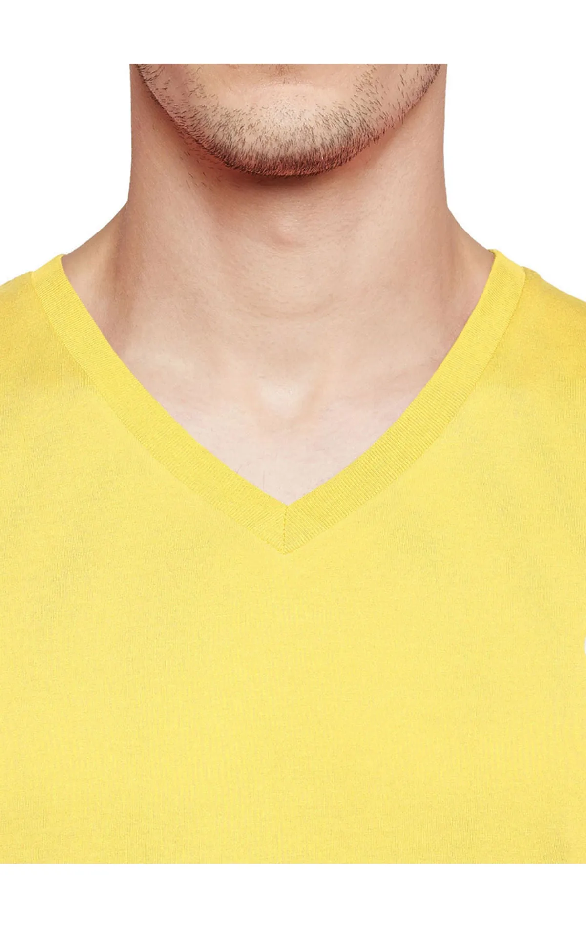 Bodyactive Men Yellow Cotton V-Neck T-Shirt-TS13-YELLOW