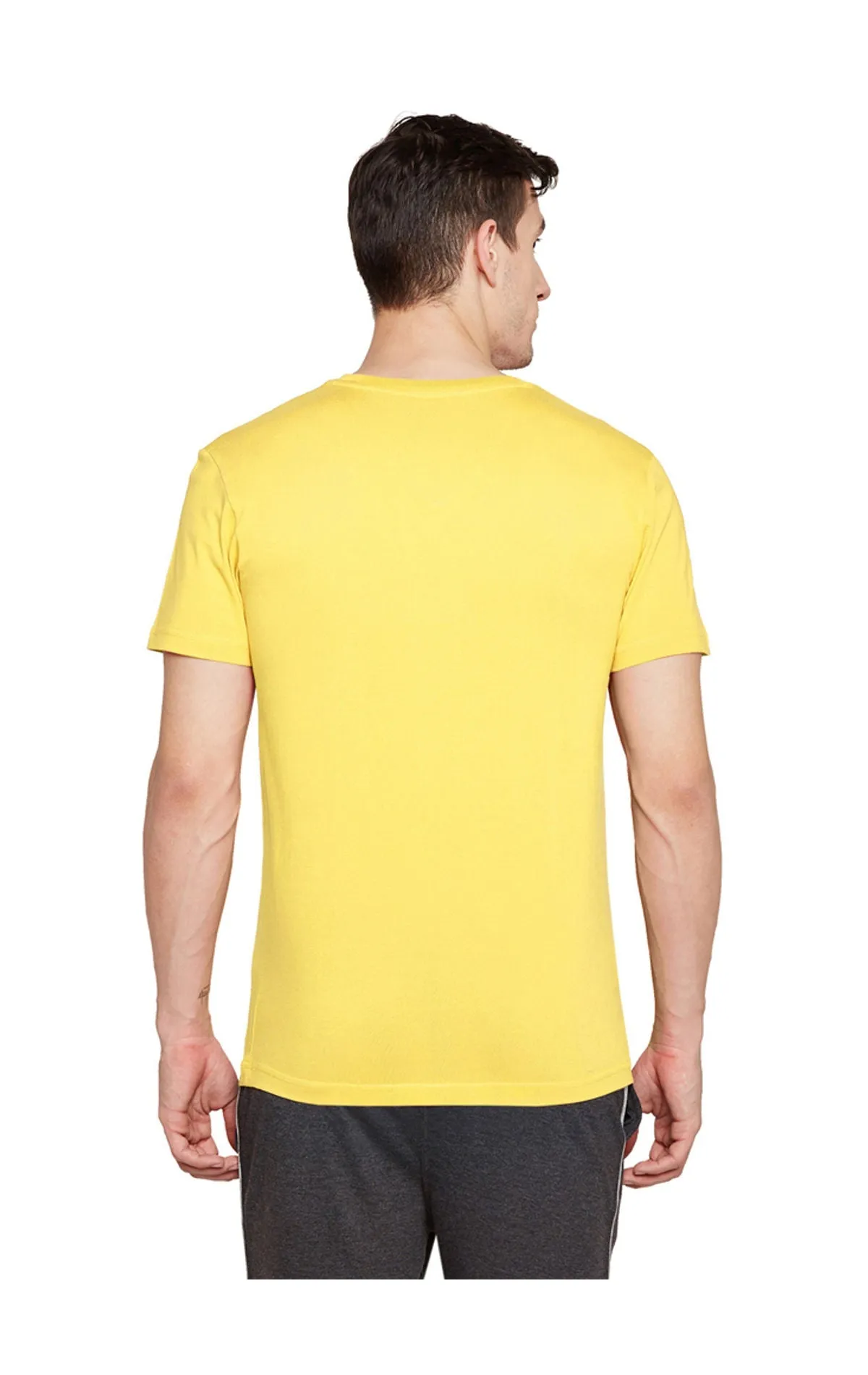 Bodyactive Men Yellow Cotton V-Neck T-Shirt-TS13-YELLOW