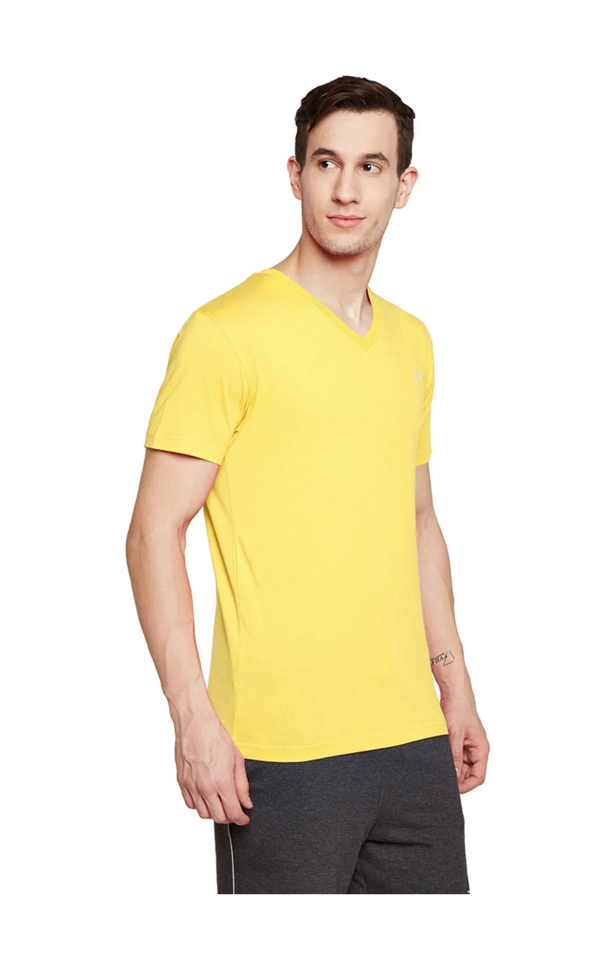 Bodyactive Men Yellow Cotton V-Neck T-Shirt-TS13-YELLOW