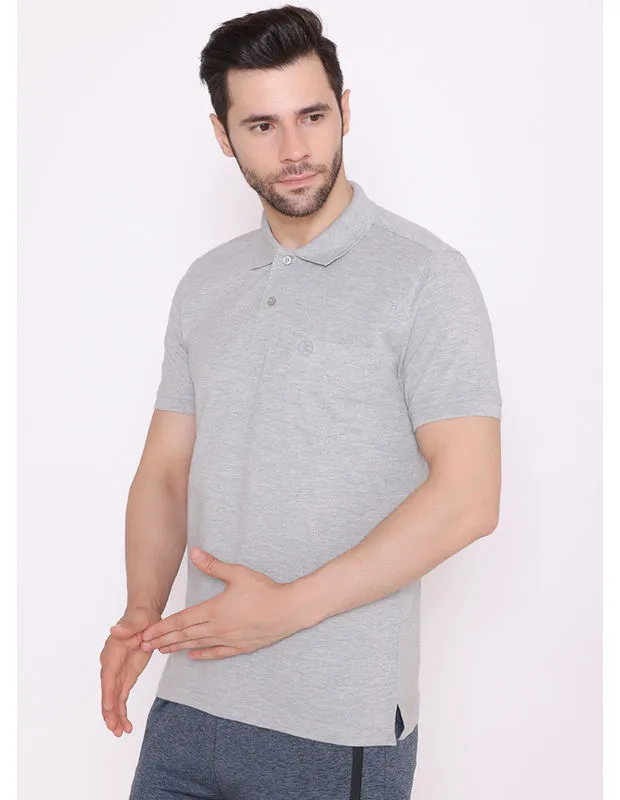 Bodyactive Solid Casual Half Sleeve Cotton Rich Pique Polo T-Shirt for Men with Chest Pocket-TS51-GRML