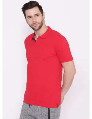 Bodyactive Solid Casual Half Sleeve Cotton Rich V neck Pique Polo T-Shirt for Men-TS52-RED-NAV