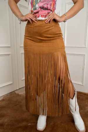 Boho Suede Fringe Maxi Skirt jj