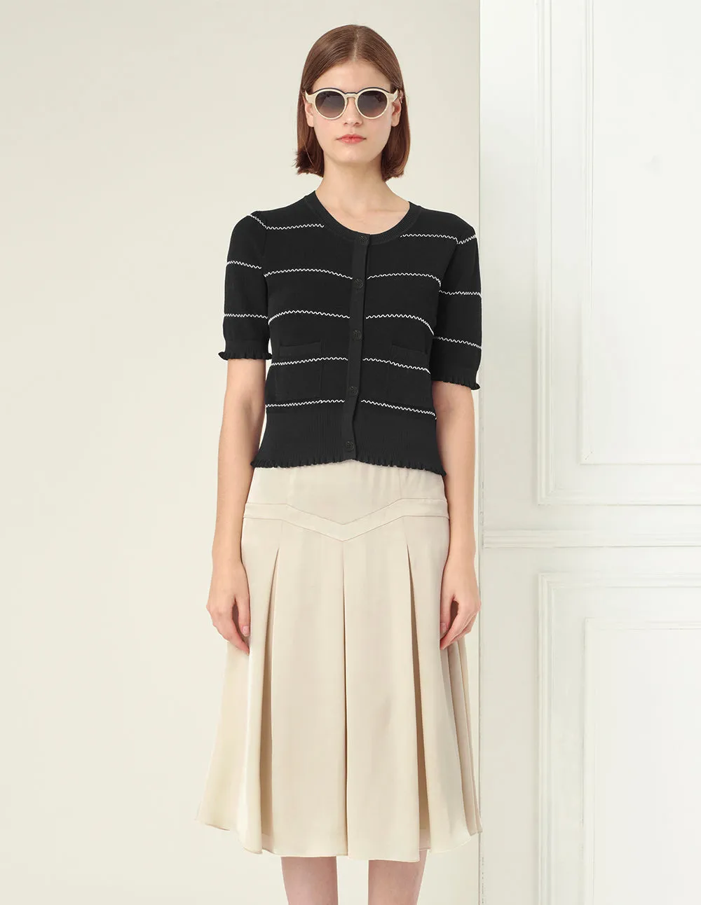 BORA AKSU Champagne airy hem pleated skirt