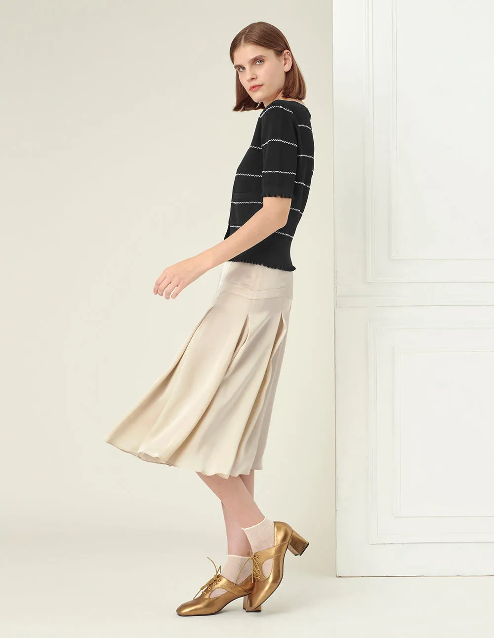 BORA AKSU Champagne airy hem pleated skirt