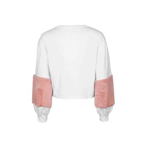 Casual Women Pink Artificial Wool Splicing Sweatshirts