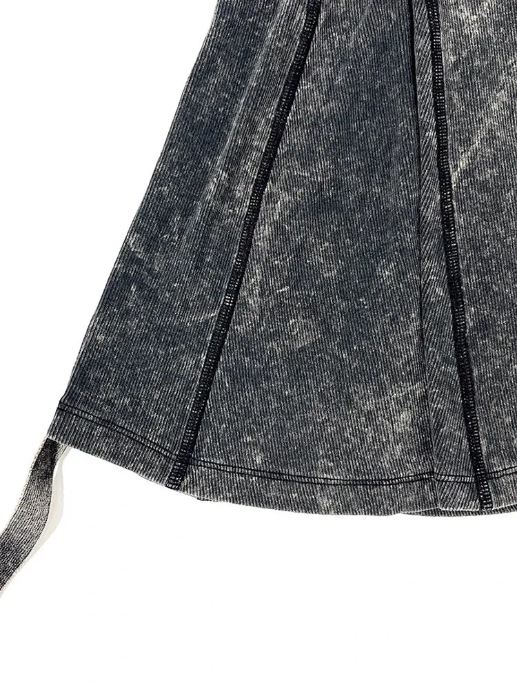 Chic Spliced Belt Skirts For Women High Waist Patchwork Folds Streetwear Casual Vintage Skirt Female Fashion