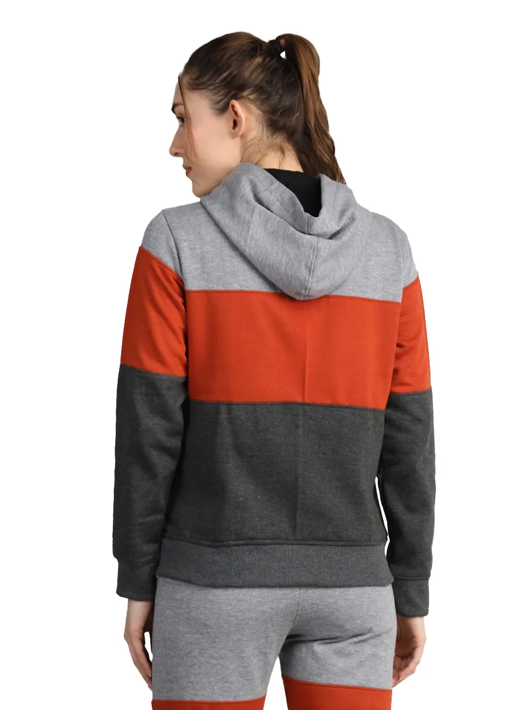 CHKOKKO Women Winter Sports Zipper Hooded Stylish Jacket LightGrey Orange DarkGrey XXL