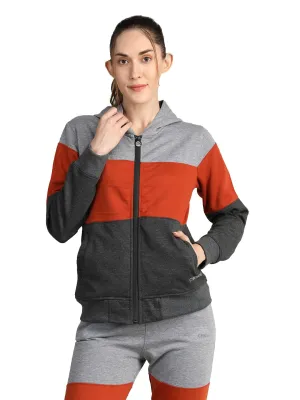 CHKOKKO Women Winter Sports Zipper Hooded Stylish Jacket LightGrey Orange DarkGrey XXL