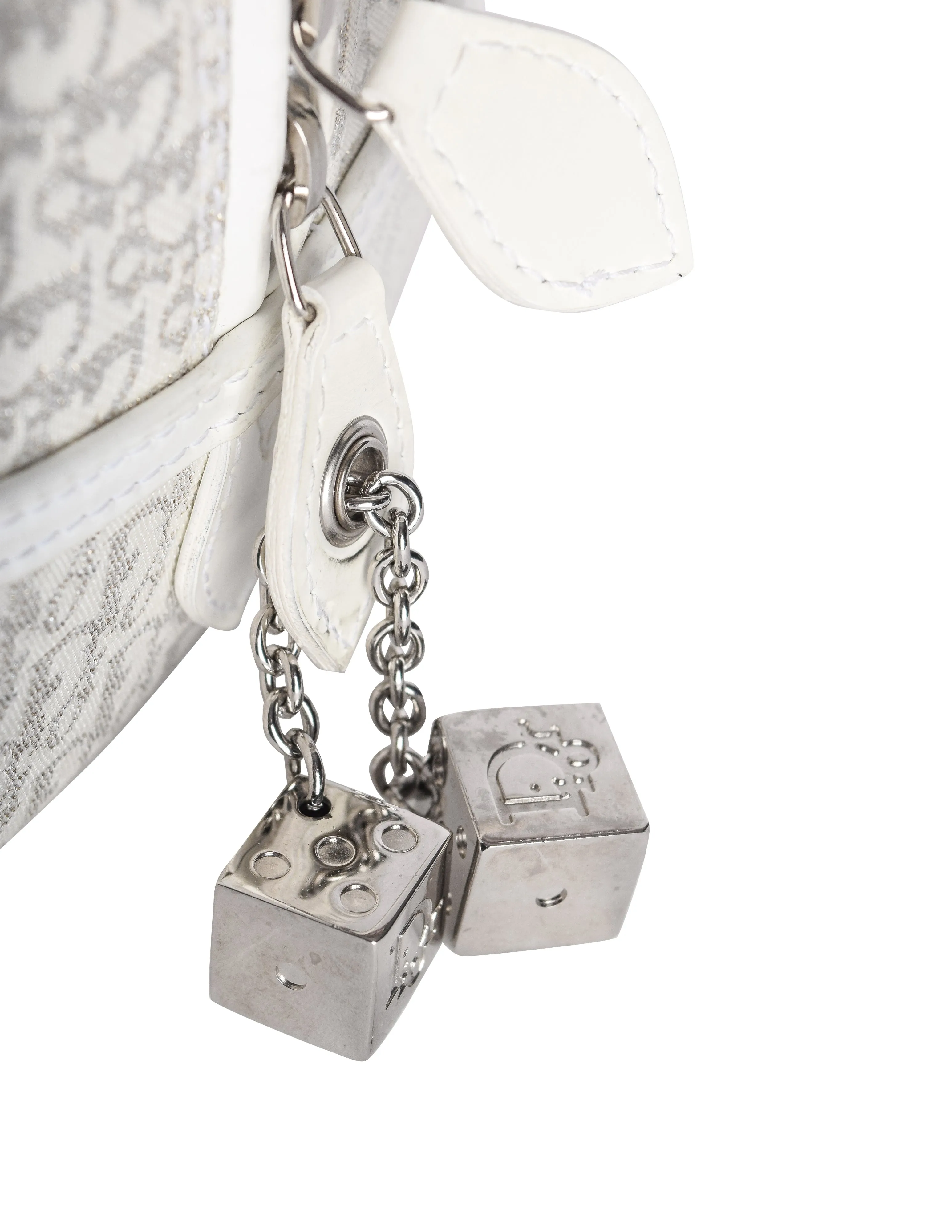 Christian Dior Vintage AW 2004 by John Galliano White & Silver Monogram Dice Charm 'GAMBLER' Mini Bowler Bag