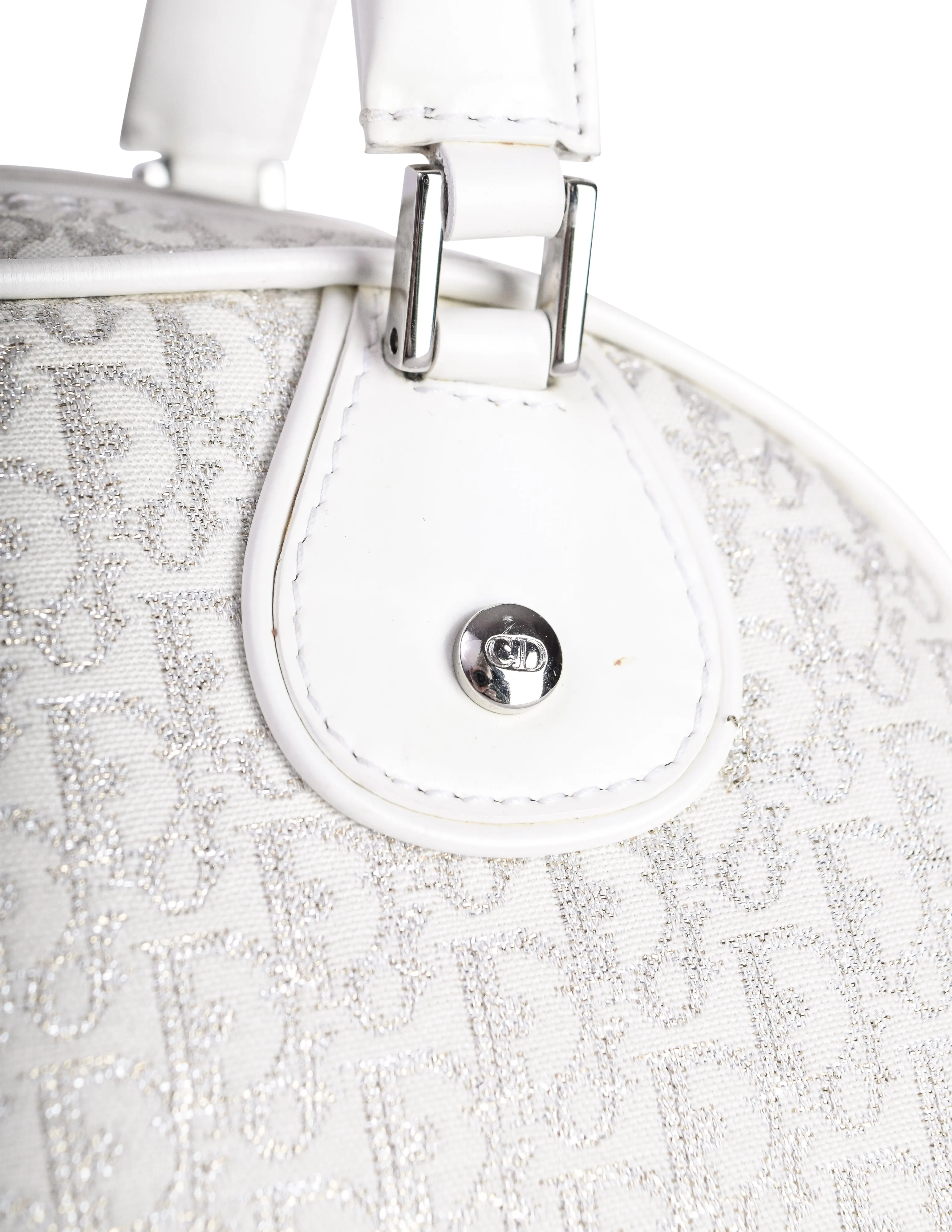 Christian Dior Vintage AW 2004 by John Galliano White & Silver Monogram Dice Charm 'GAMBLER' Mini Bowler Bag