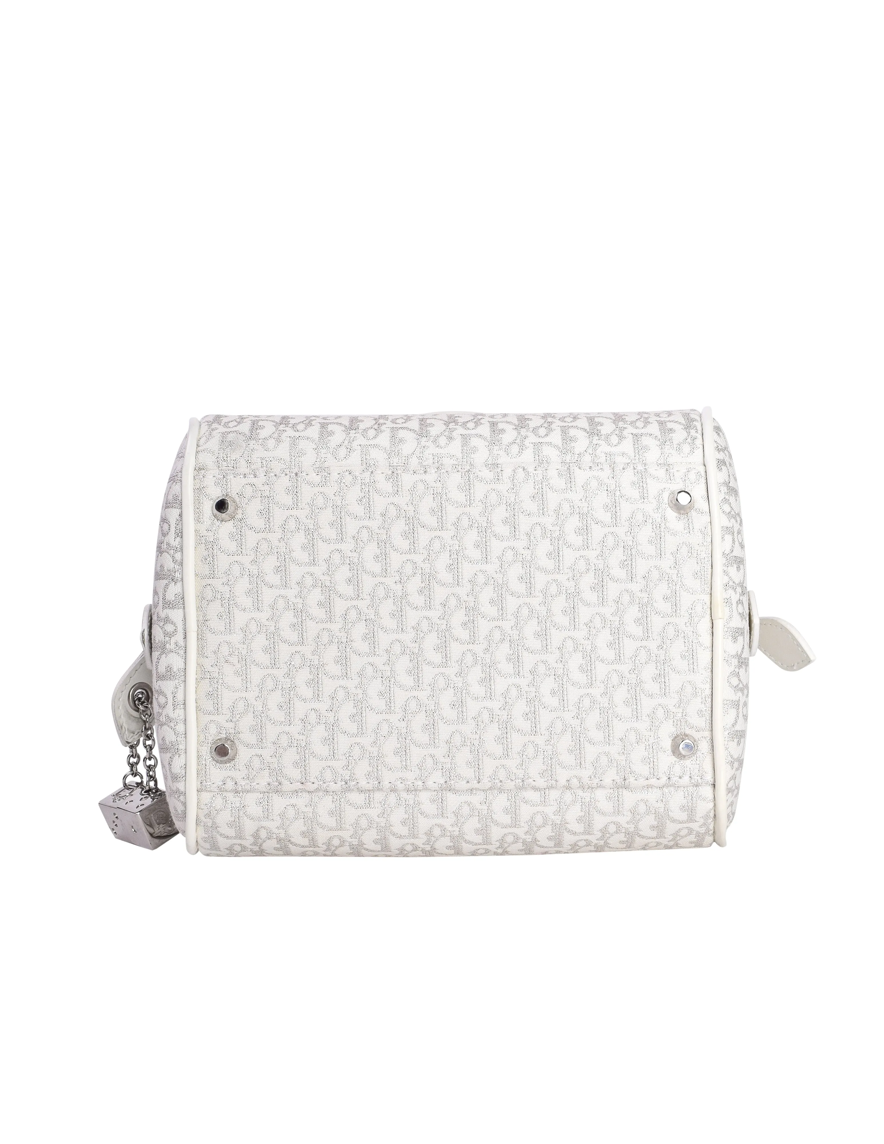 Christian Dior Vintage AW 2004 by John Galliano White & Silver Monogram Dice Charm 'GAMBLER' Mini Bowler Bag