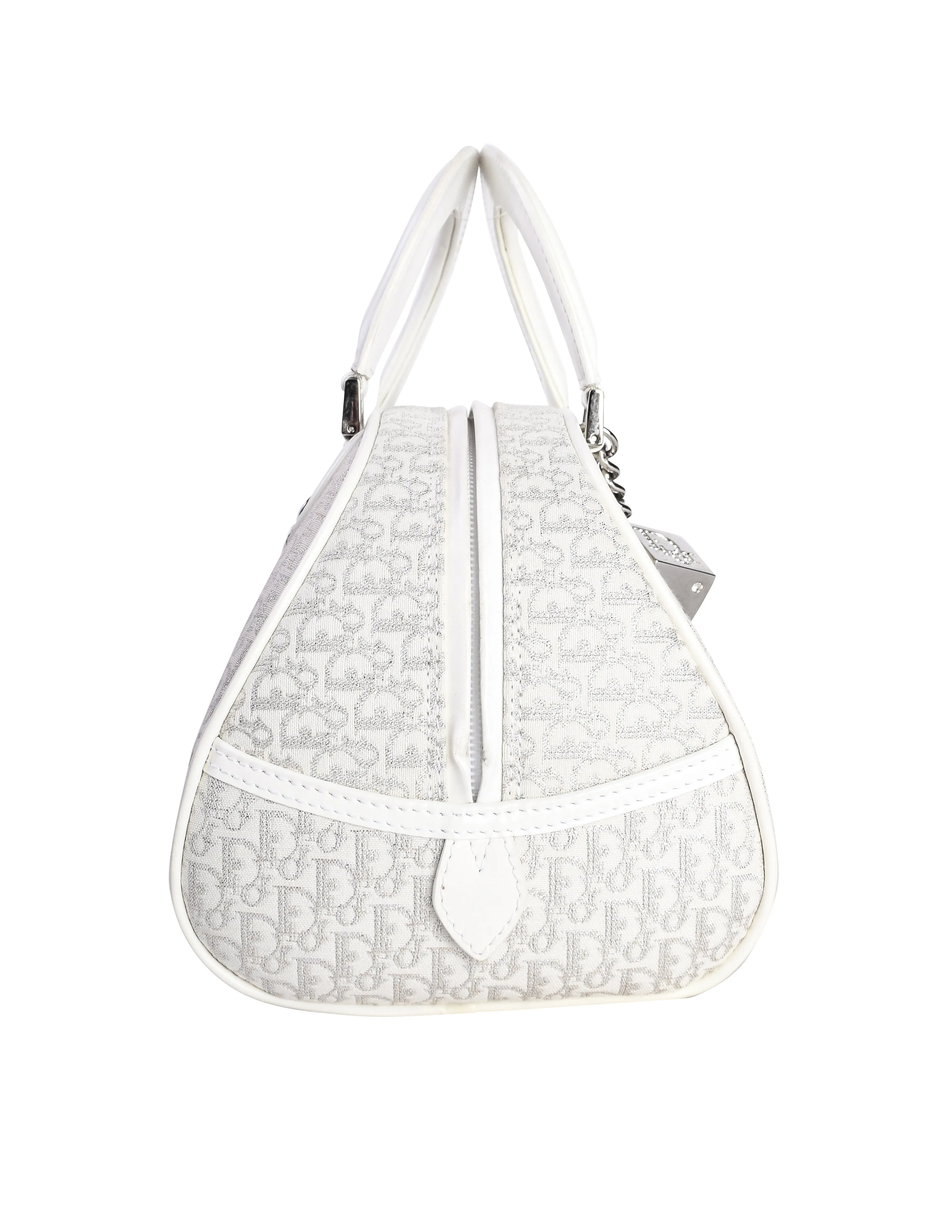 Christian Dior Vintage AW 2004 by John Galliano White & Silver Monogram Dice Charm 'GAMBLER' Mini Bowler Bag