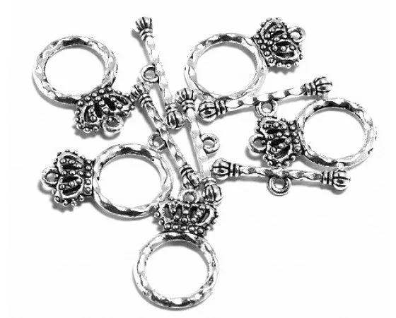 Clasp - Toggle - Crown - 23mm x 15mm - 5 sets - Antique Silver