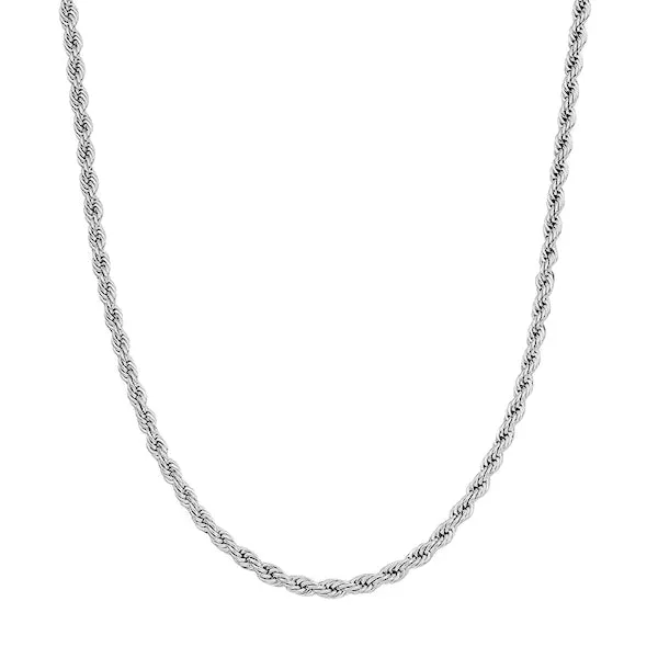 Classy Men 3mm Twisted Silver Rope Chain Necklace