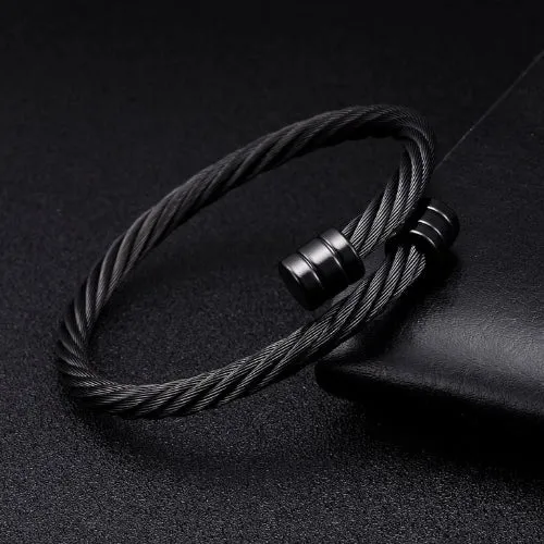 Classy Men Black Twisted Bangle Bracelet